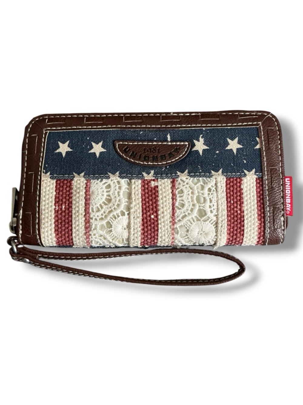 UNIONBAY Patriotic Flag Lace Wristlet Wallet - Blue, Red, White, Brown